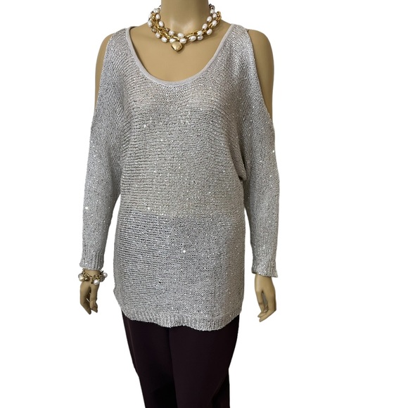 Say What Ladys Metallic Sweater With Sequence Woven in Fabric. Silver To… - Picture 5 of 10
